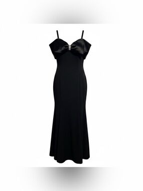 R&M Richards Black Maxi Gown with Sculpted Bow Size 16